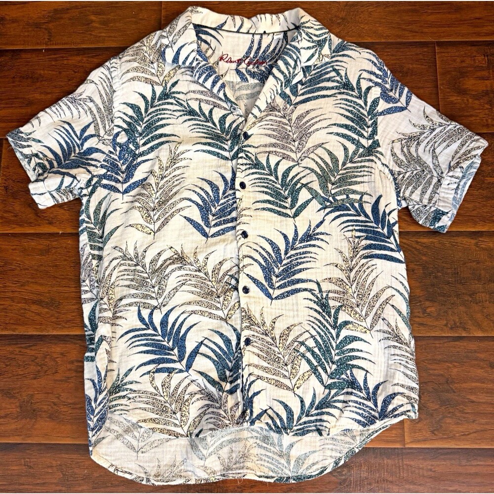 Robert Graham Shirt Mens XL Blue Neutral SS Classic Fit Tropical Floral Cotton